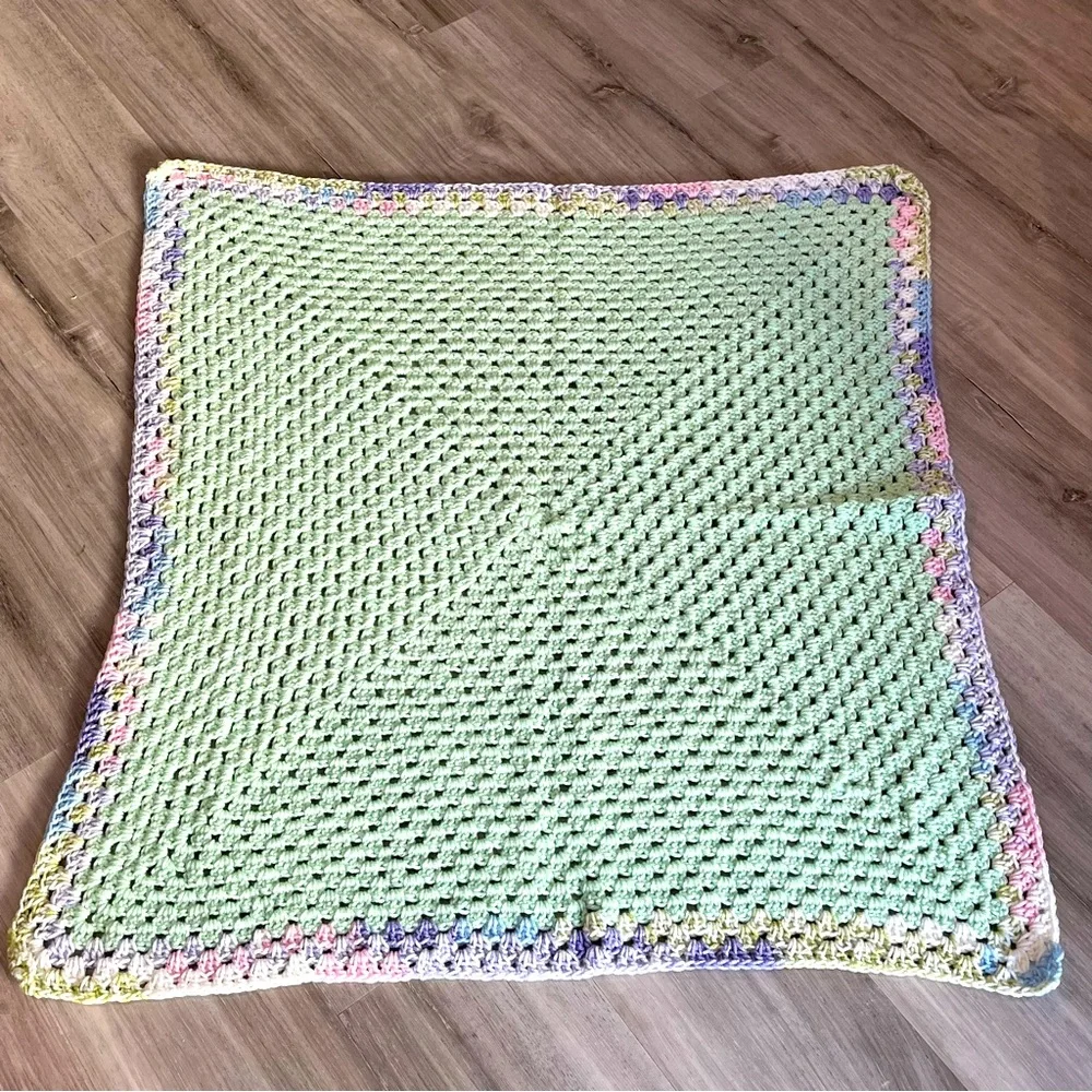 New Handmade Crochet Mint Green Granny Square Blanket